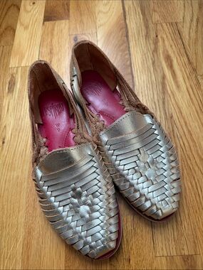 Espadrille Woven Leather Slip-On Loafers in Metallic Silver